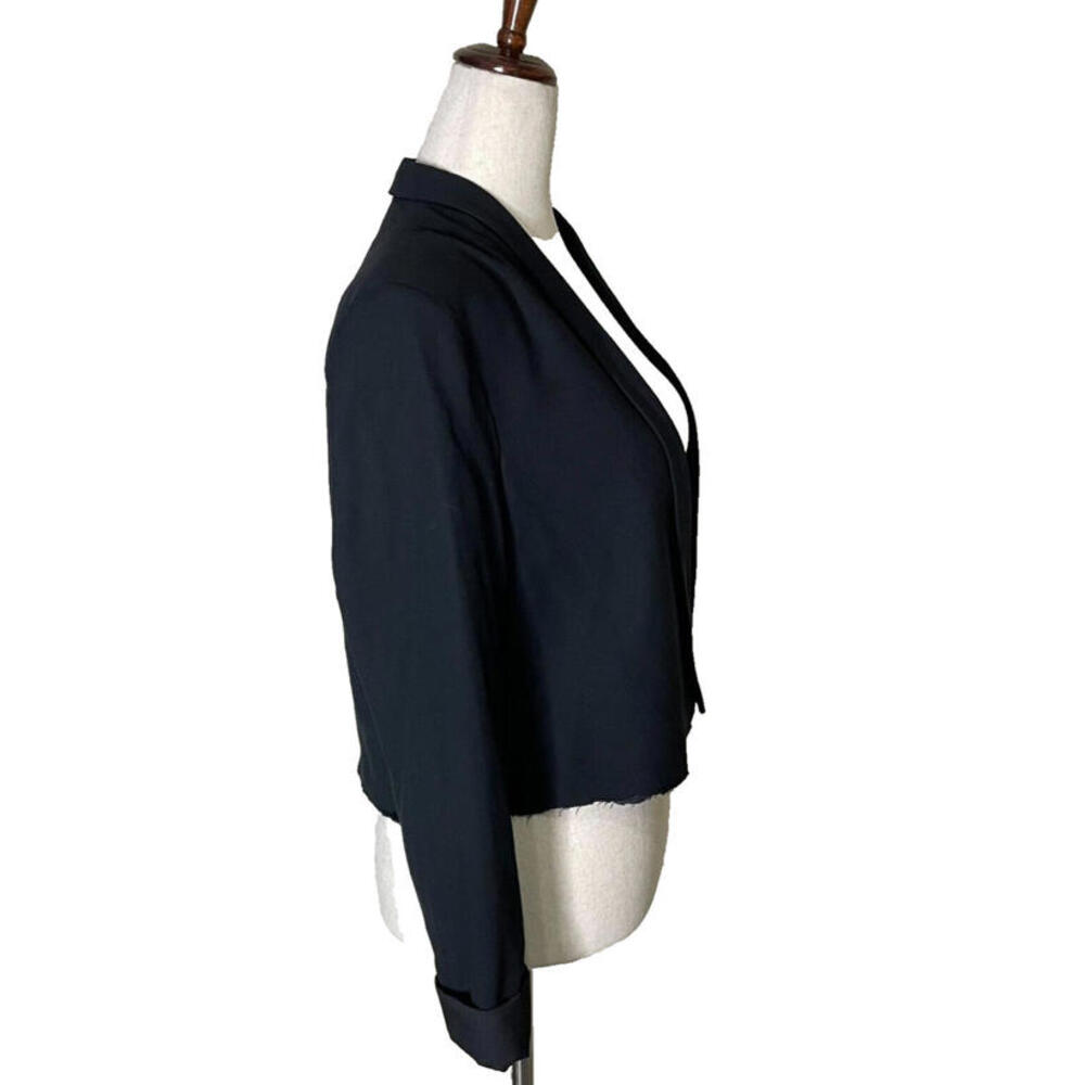 Helmut Lang Cropped Blazer Raw Hem One Button Rolled Cuff Sleeve Black Womens 4 - Picture 5 of 7